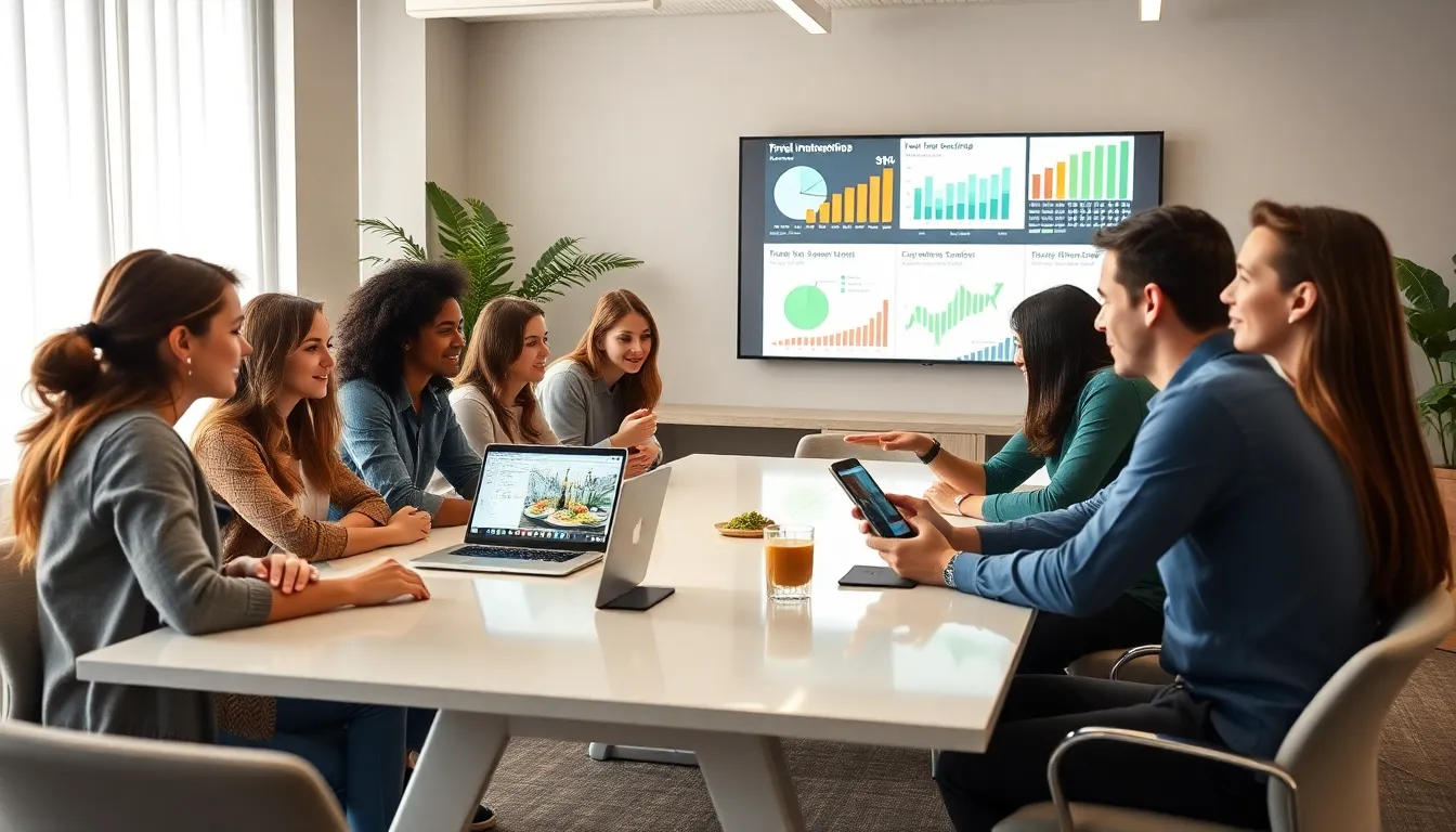 diverse millennials discussing financial trends in a modern office.