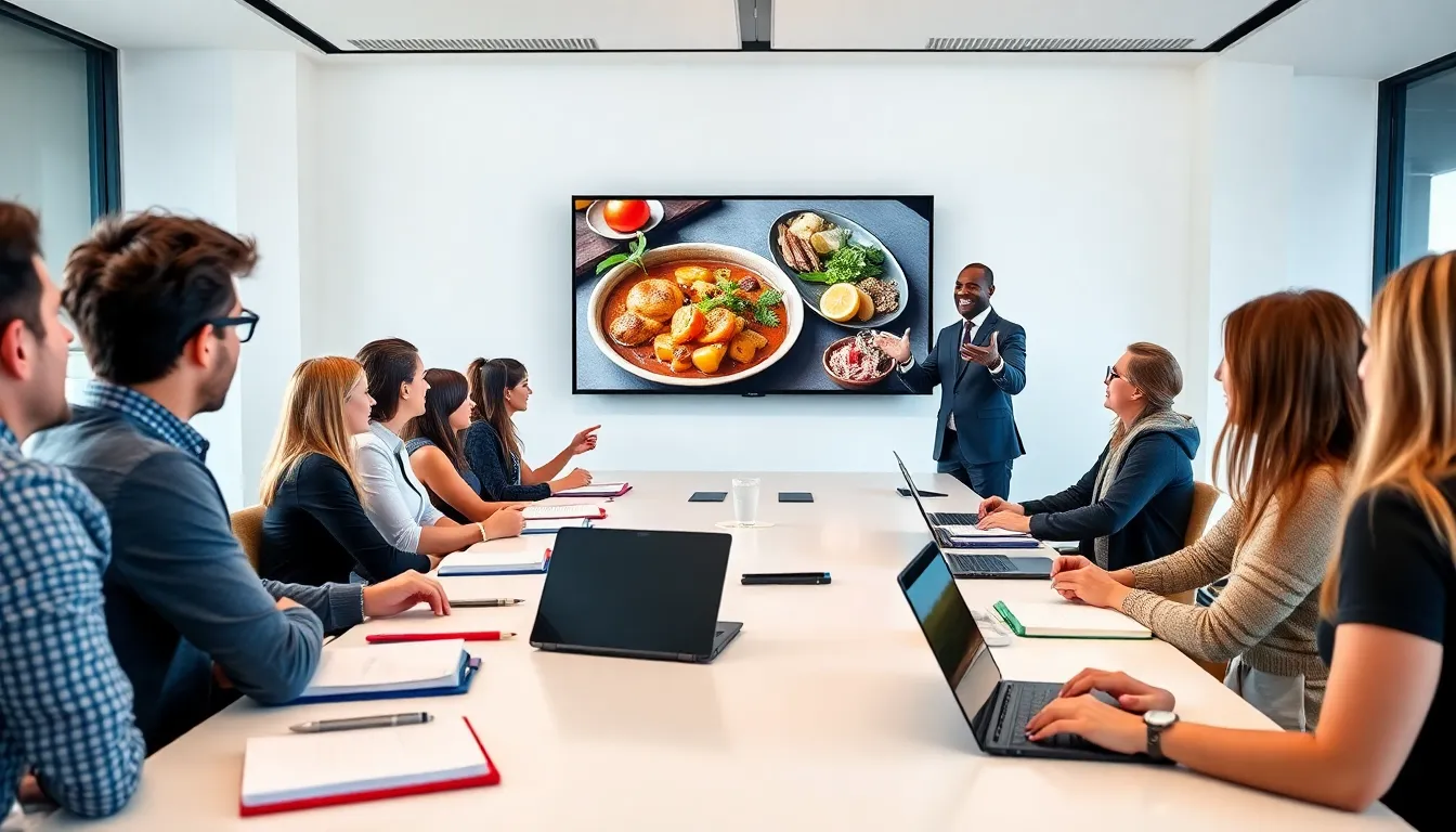 diverse group engaged in a masterclass on gourmet cooking.