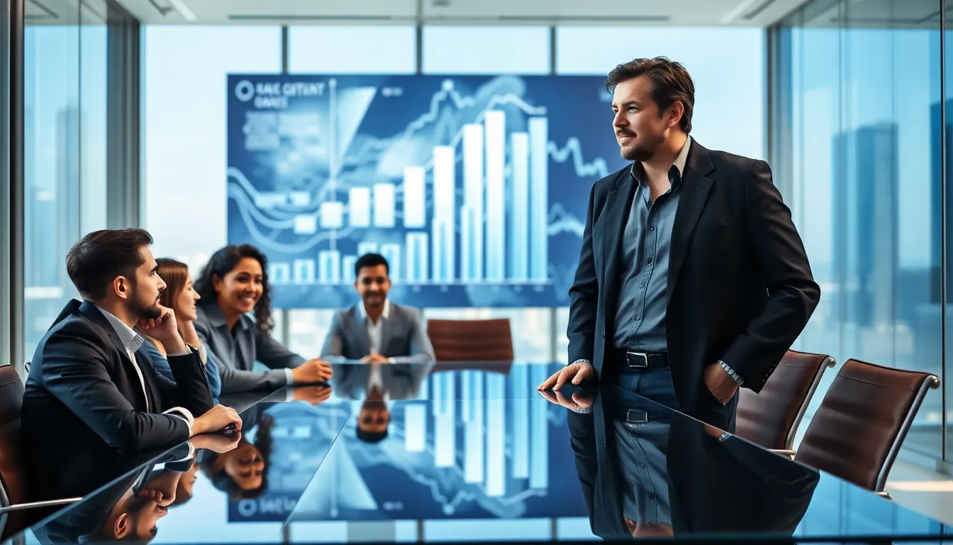 Mark Cuban mentoring a diverse group of entrepreneurs in a modern office.